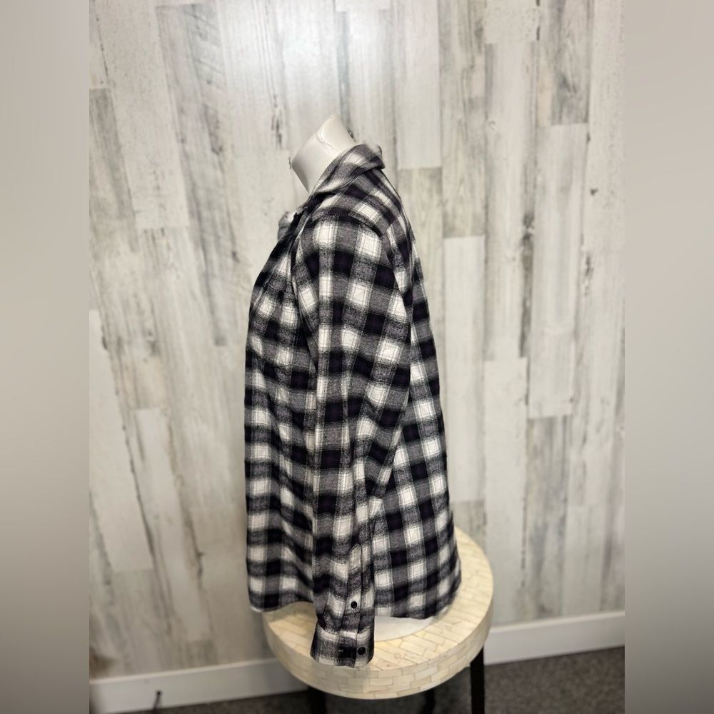 Alex Vando Black White Plaid Flannel Button Down Shirt Womens Size Small S Pocke - Picture 2 of 7
